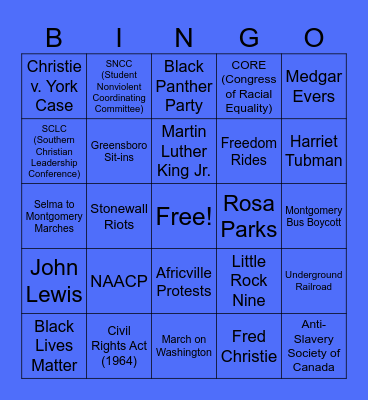 Civil Rights CHE3O Bingo Card