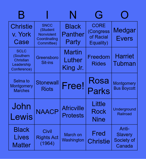 Civil Rights CHE3O Bingo Card