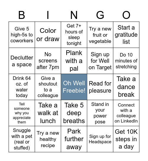 Oh, Well NCISC! Bingo Card