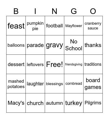 Thanksgiving Bingo Card