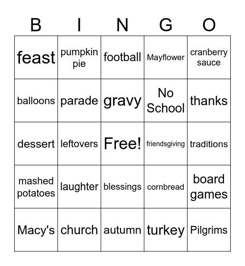 Thanksgiving Bingo Card