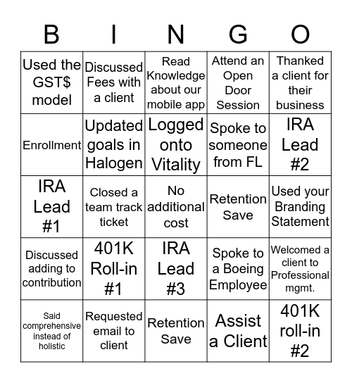 Financial Engines Bingo Card