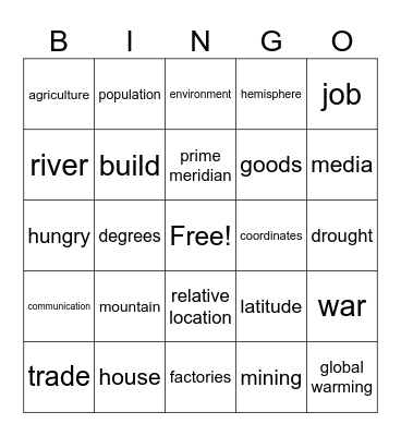 Five Themes Bingo Card