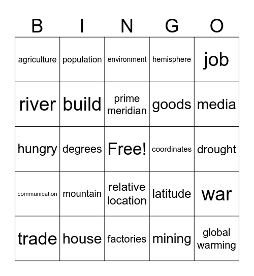 Five Themes Bingo Card