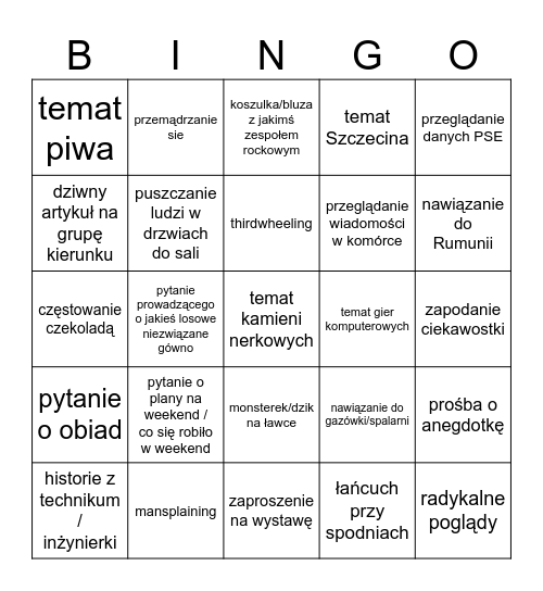 bingo borowe Bingo Card