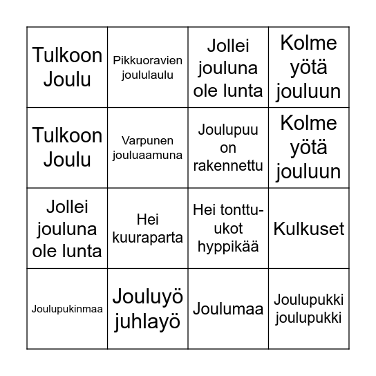 Joululaulu bingo Card