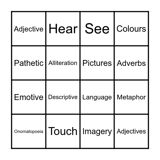 Descriptive Writing Bingo Card