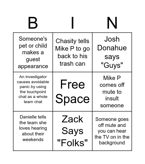 USAA FI Meetings Bingo Card