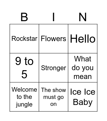 Music Bingo Card