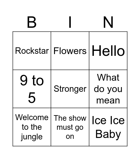 Music Bingo Card