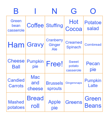 Thanksgiving foods Bingo Card