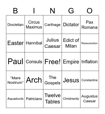 Unit 3: Rome and Christianity Bingo Card