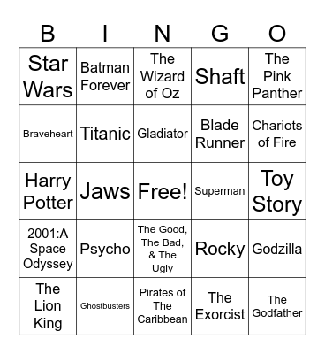 Radio Bingo Movie Themes Bingo Card