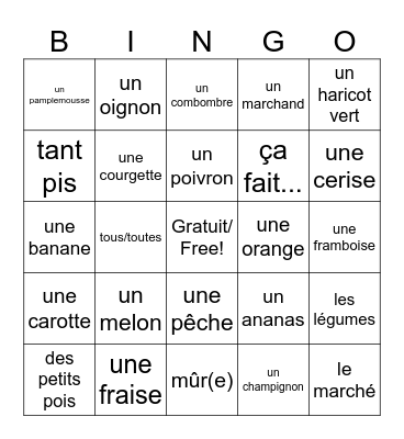 Le Marché Bingo Card