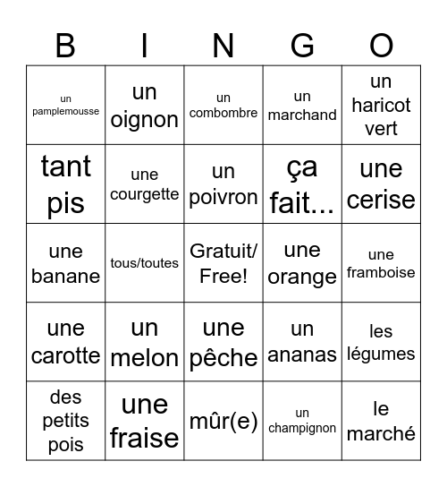 Le Marché Bingo Card