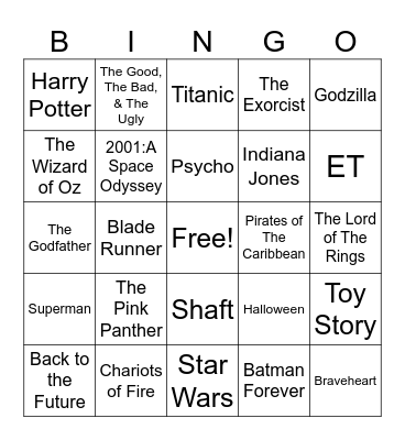Radio Bingo Movie Themes Bingo Card