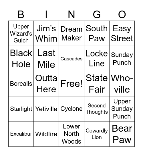 SKIING BINGO Card