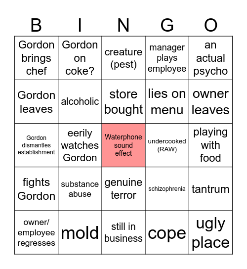 Kitchen Nightmares Bingo Card