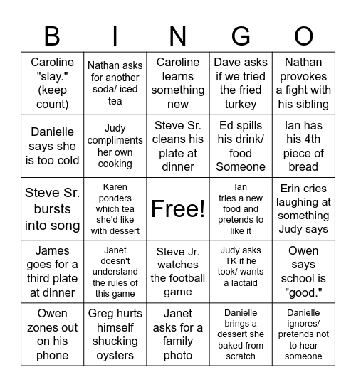 Thanksgiving 2024 Bingo Card