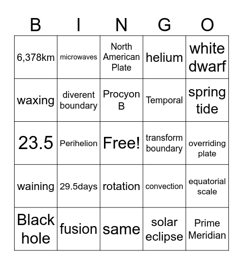 E.S.S.R.T. Bingo Card