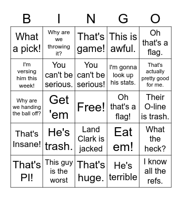 THANKSGIVING FOOTBALL GUIDE Bingo Card