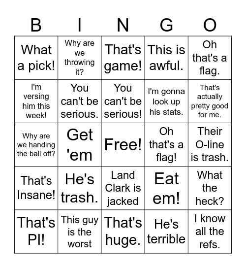 THANKSGIVING FOOTBALL GUIDE Bingo Card