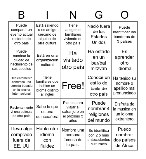 Bingo del día multicultural Bingo Card