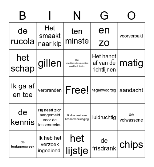 Vocabulaire Hoofdstuk 2 Bingo Card