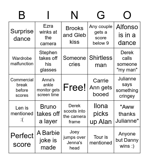 DWTS Finale! Bingo Card