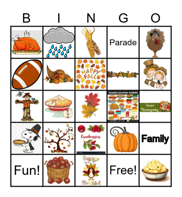 Thanksgiving Bingo Card