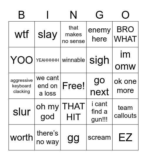 Gamer Bingo Card