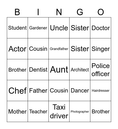 Family Bingo Card