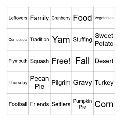 Thanksgiving Bingo Card