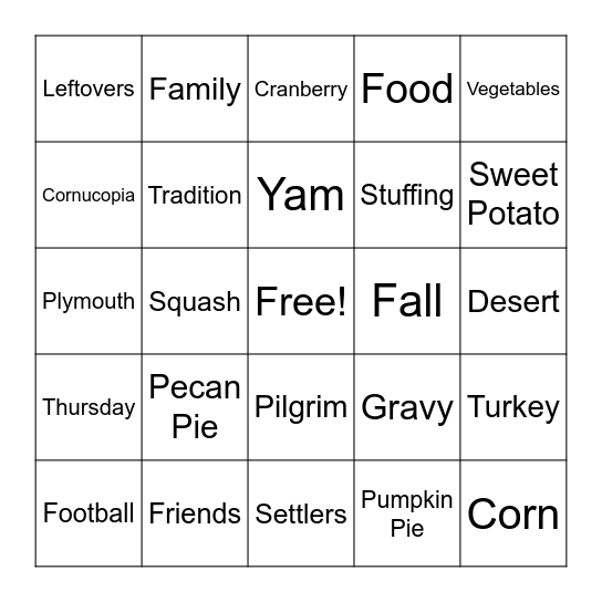 Thanksgiving Bingo Card