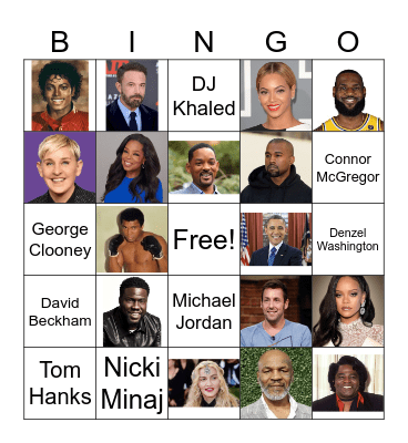 Celebrity Bingo Card