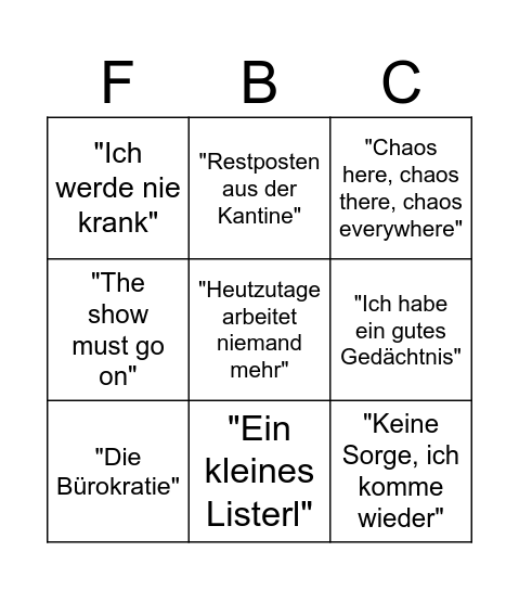 The FBC Bingo Card