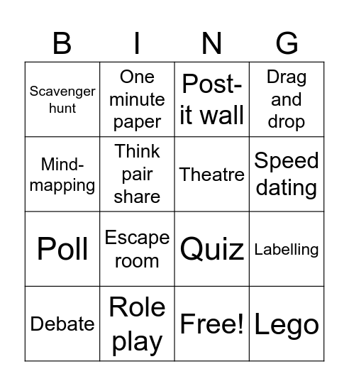 Learning activity Bingo Card