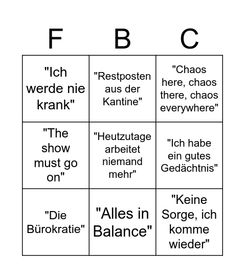 The FBC Bingo Card