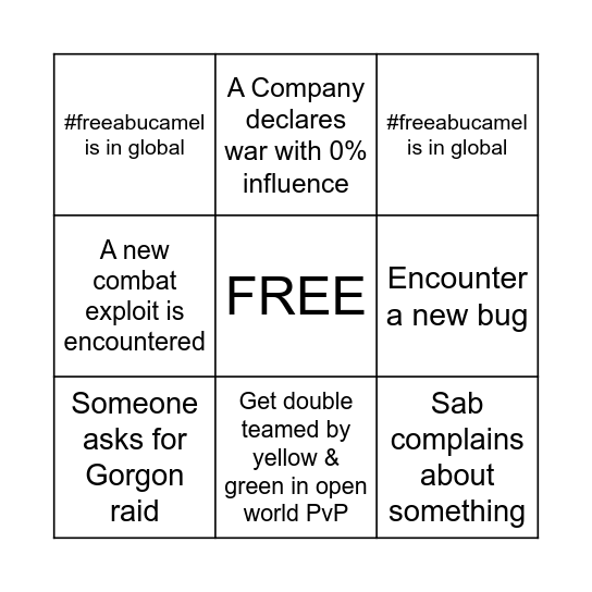 New World Bingo Card