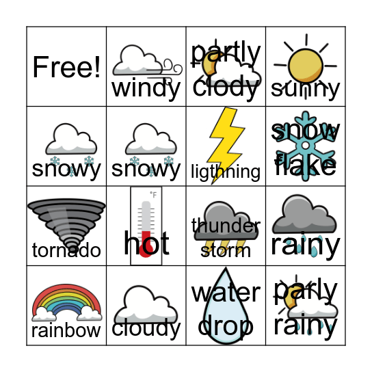 The weather Bingo Card