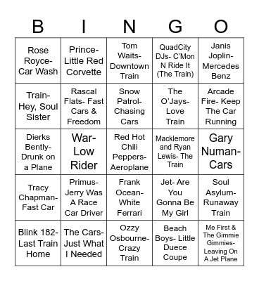 Radio Bingo Trains, Planes, and Automobiles Bingo Card