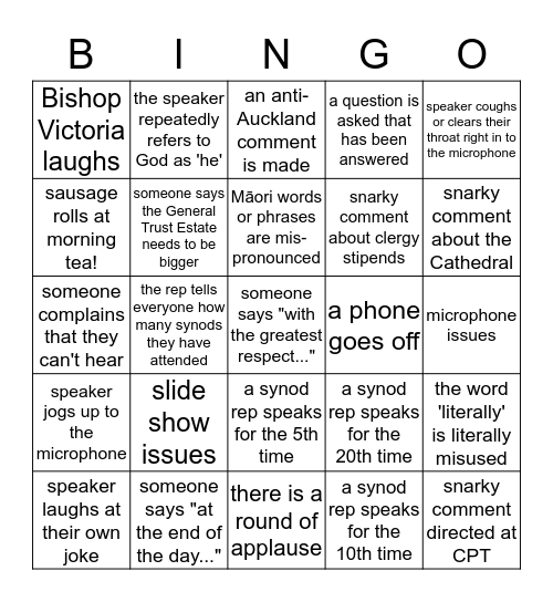 Synod 2016 Bingo Card