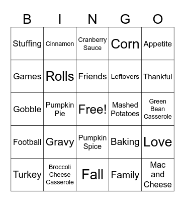 Thanksgiving Bingo Card