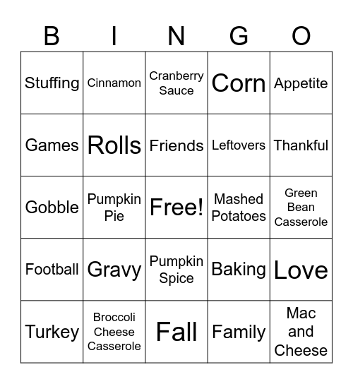 Thanksgiving Bingo Card