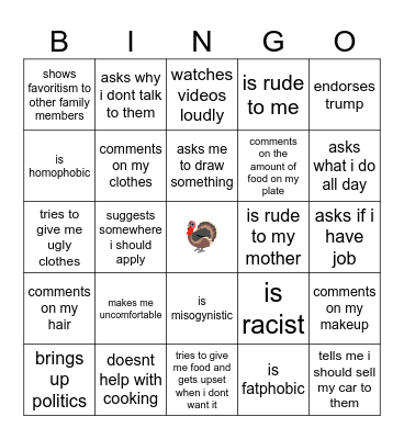 Family Holiday Bingo Card