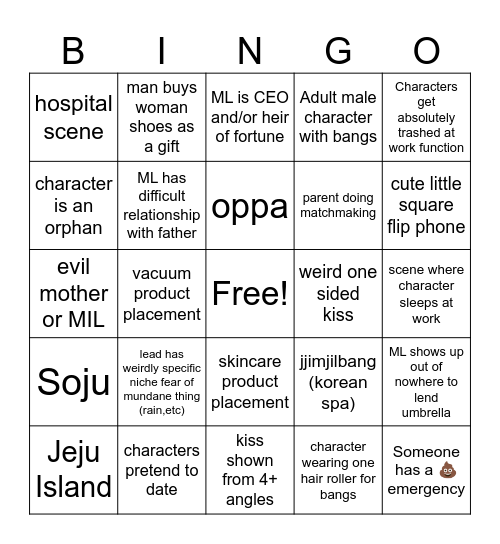 Workplace Romance K-Drama Bingo Card