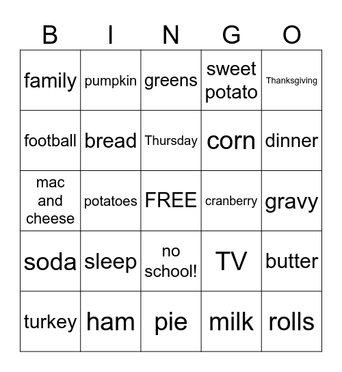 Thanksgiving Bingo Card