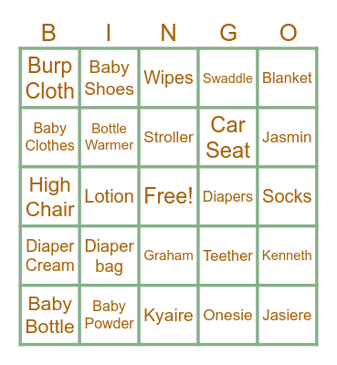 BABY SHOWER Bingo Card