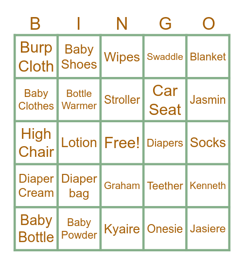 BABY SHOWER Bingo Card