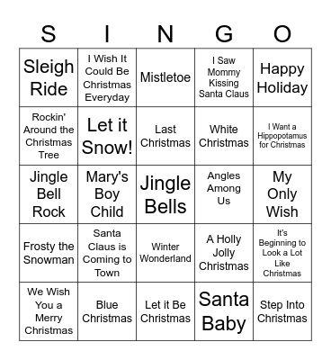 Christmas 2024 SINGO Bingo Card